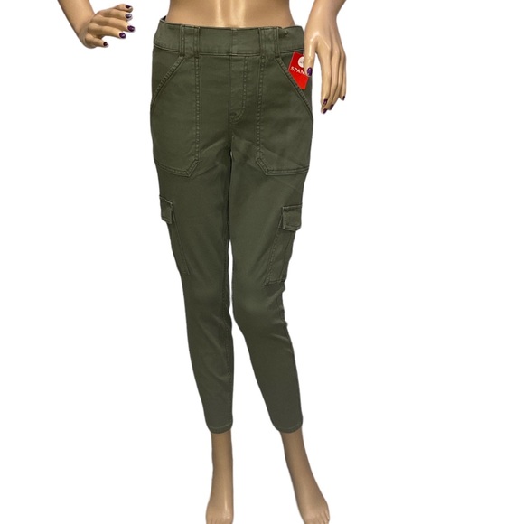 SPANX Stretch Twill Ankle Cargo Pants Soft Sage Green Size Medium Petite NWT - Picture 2 of 10